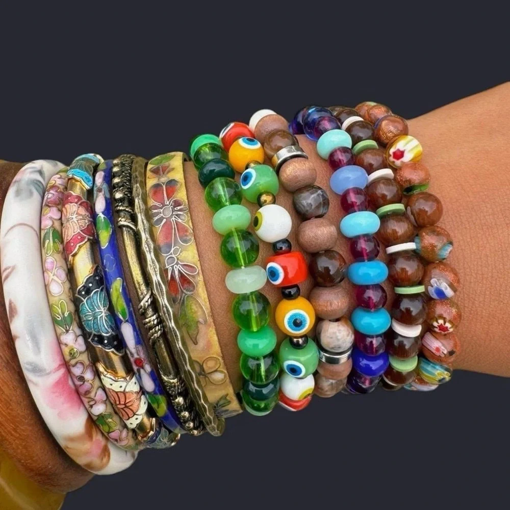 Shades of Green Glass Bead Bracelet